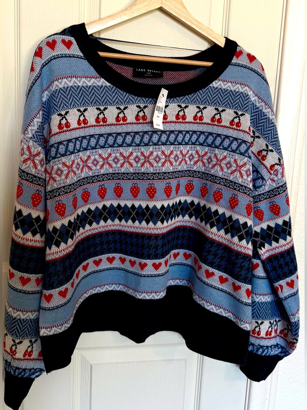 Coveted Lane Bryant Blue & Red Patterned Knit Sweater